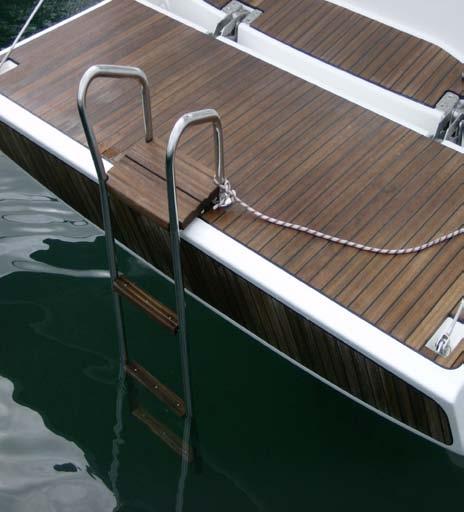 After you have gotten to your anchorage feel free to deploy the transom for easy access to your dinghy, swimming or snorkeling.