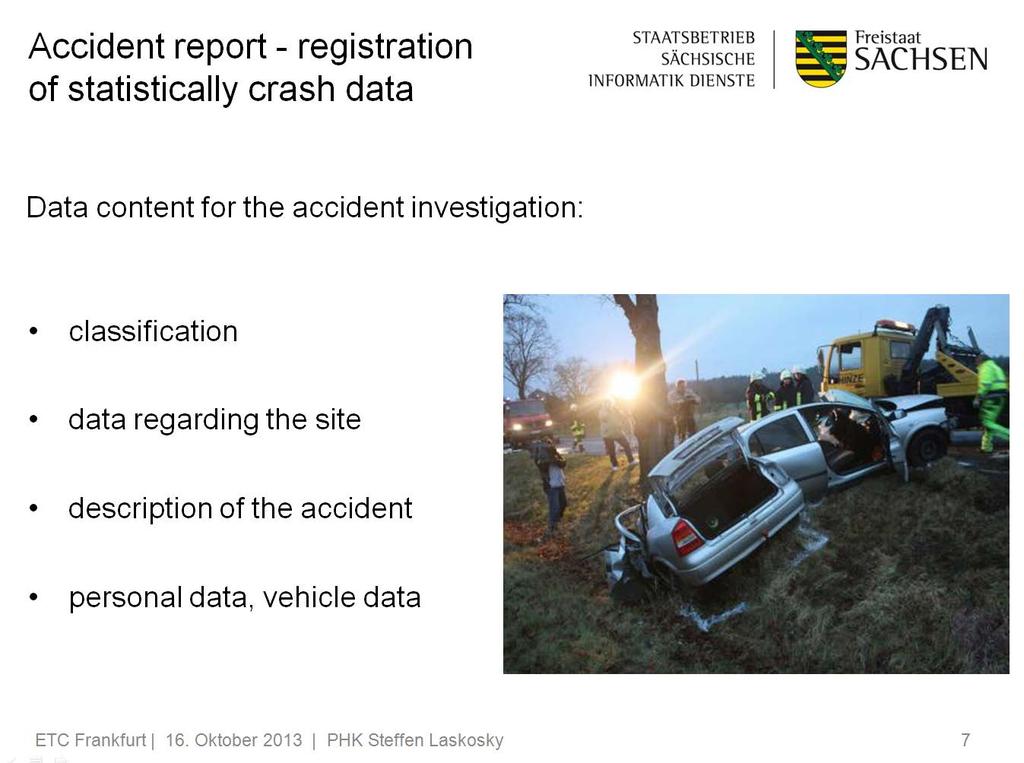 Accident report registration of statistically accident data Traffic