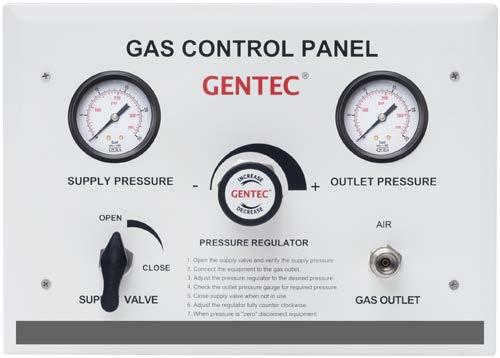 Gas Control Panel Gas Control Panel Features Aluminum front panel for ease of maintenance Inlet and outlet display gauges in psi / kpa High flow capacity Manual shut-off valve Outlet supply pipe for
