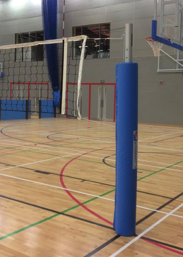 of the net Adjustment below the normal range to facilitate training and badminton Powder coated durable finish Wheels fitted as standard Requires two floor plugs per pair 7 VBL/00/CLB
