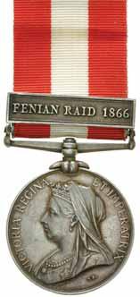 $5,000 4076* Canada General Service Medal 1899 - bar - Fenian Raid 1866. Lt. R.H.Dunning 2/17 Leic:R. Engraved. $800 Lieutenant Richard Horwood Dunning.