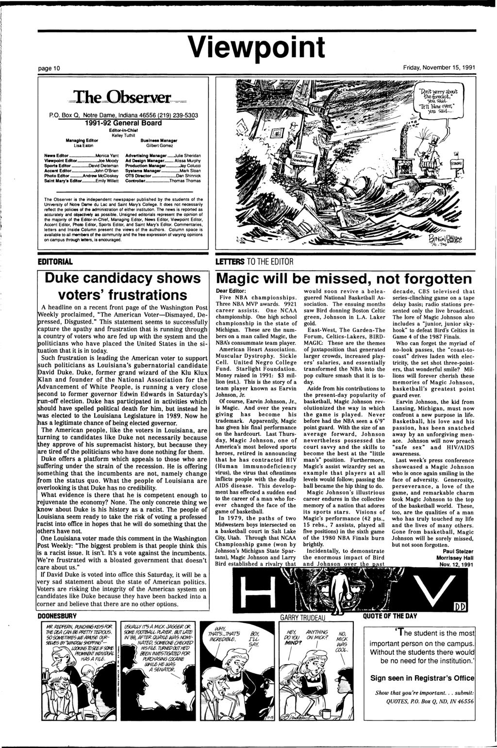 i t \ Viewpoint page 10 Friday, November 15, 1991! --he-o.bse--~~er---- -. - - - - A.-=Y~ - P.O.