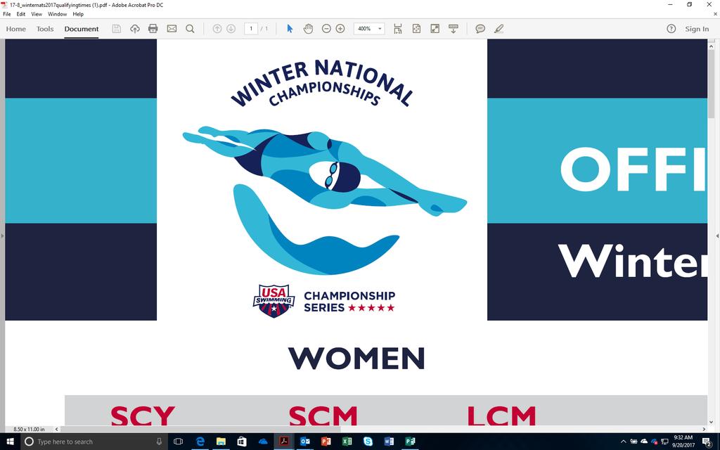2018 WINTER NATIONAL CHAMPIONSHIPS November 28 - December 1 (Wed-Sat) Long Course Meters (LCM) Short Course Yards (SCY) Time Trials Sunday December 2 Greensboro Aquatic Center