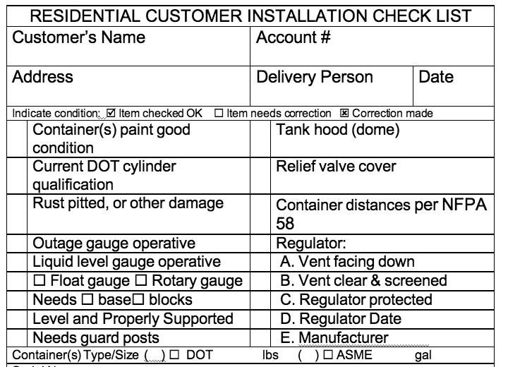 LP-Gas Qualifying Field Activities EQ Task 2.3.4.2 Inspecting A Customer Installation.