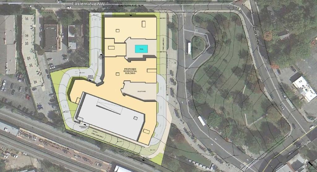 1.4 22 Build Volume Projections 1.4.1 evelopment Plan Takoma Metro Station new residential building on a site shared with a Metro Kiss & Ride and short-term parking facility is proposed at the Takoma Metro Station.