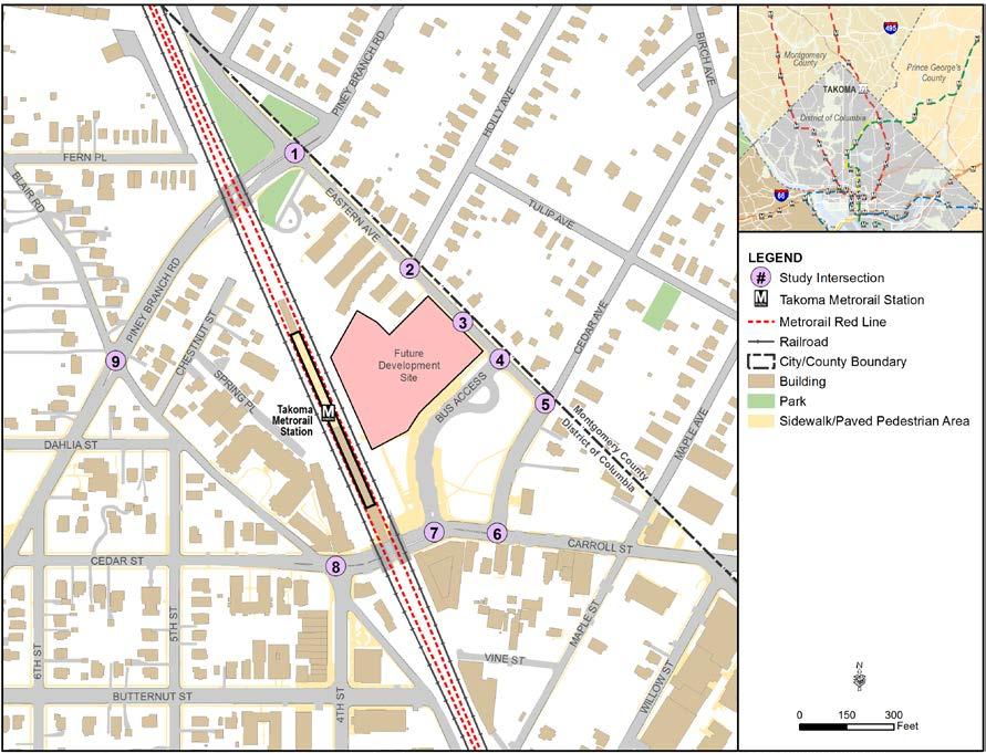 Takoma Metro Station Figure 1: Study rea, Study Intersections and Proposed evelopment Site 1.