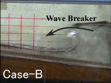 The breaker height on the inclined reefs is similar to the height estimated on the original bottom slope. Wave breaker point on the reef in Case-A and Case-B were summarized in Fig. 8.