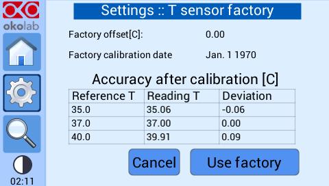 (a) Figure 41. Calibration data. (a) T sensor calibration page selection; T sensor calibration page. Figure 42. Free sensor factory offset To re-calibrate the T sensor, follow the instructions below.