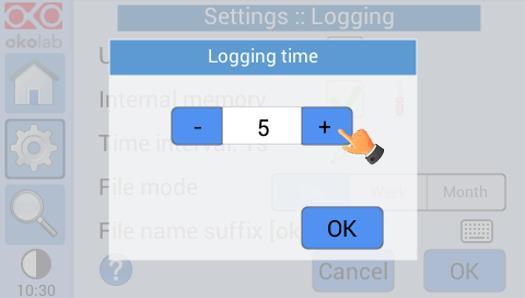 When activating the logging on the internal memory, you can access the Logging page also by pressing the activated logging icon on the Homepage, as shown in Figure 48. (a) Figure 47. Logging. (a) How to enter in the logging menu; logging in internal memory Figure 48.