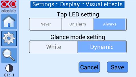 Display Visual Effects. (a) How to enter in Visual Effects menu; Visual Effects menu.