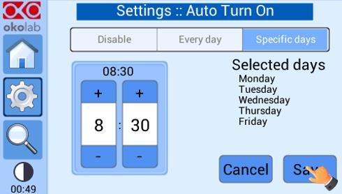 It is possible to set a time when UNO CONTROL UNIT has to start Every day by pressing on its tab, or it is possible to select
