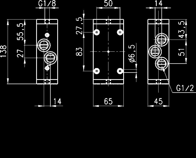 5 bar (36 psi) 5-way/2-position valve, 1/2 port Cv = 2.