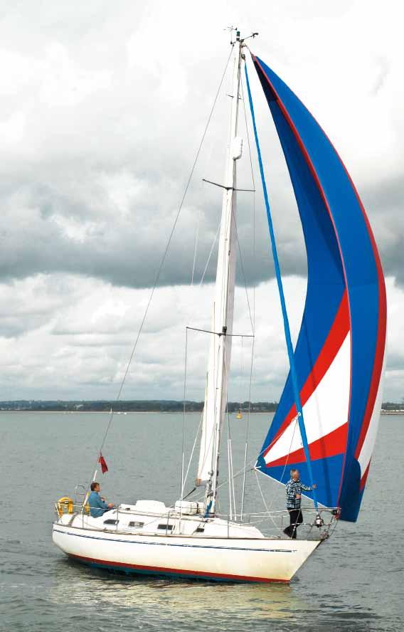 GYBing With the wind on the quarter, straighten the chute s luff by tightening the halyard