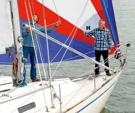 However, when running dead downwind in a stronger wind and with a lively sea running, this rig requires skilful trimming and helming to stop the chute from wildly