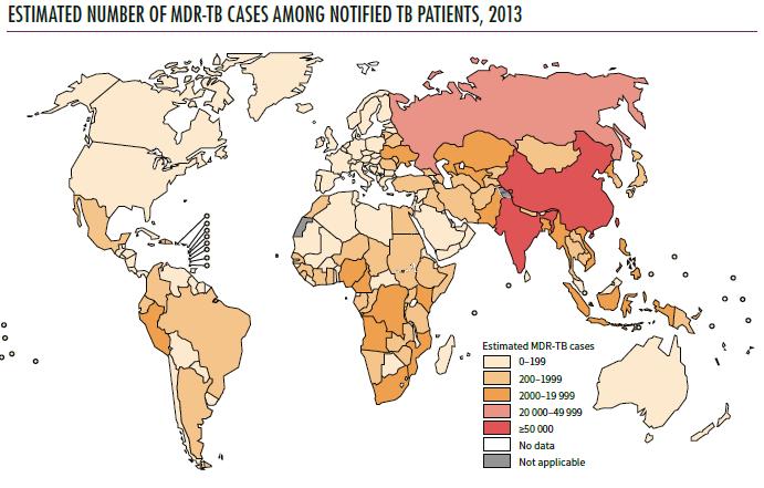 Drug resistant TB worldwide >50% cases of MDR-TB in China, India,