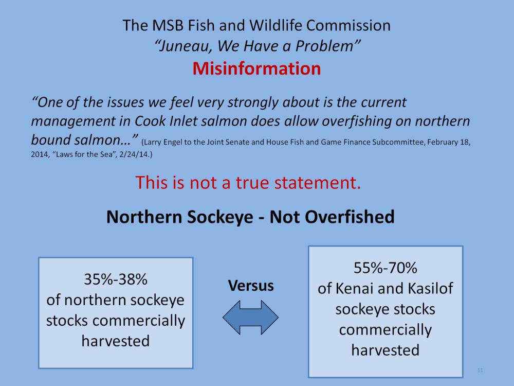 A Mat-Su representative told a legislative Committee last month that ADF&G allows overfishing on northern-bound stocks of salmon This is not a true statement.