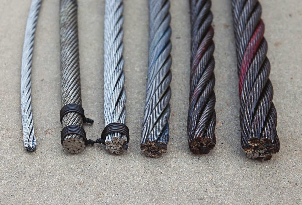 WIRE ROPE INSPECTION OF WIRE ROPE AND STRUCTURAL STRAND Distortion of the rope such as kinking, birdcaging, crushing, unstranding, main strand displacement, or core protrusion.