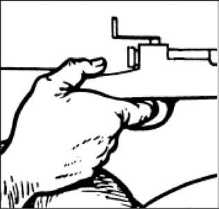 D Cdts 5, Royal Canadian Army Cadets Visual Aids Rifle Shooting Figures, Department of National Defence (p. 11) Figure 6-4-1 Position of the Hand on the Rifle Trigger Finger Position.