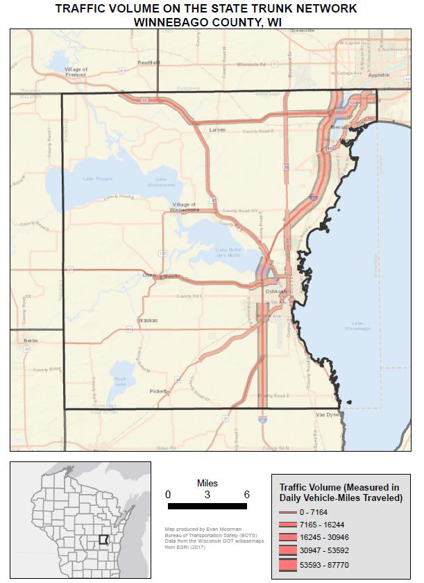 Traffic Volume As can be seen, traffic volumes in Winnebago County are highest along Interstate 41, which runs northsouth through the