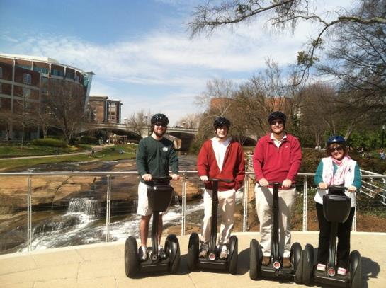 Greenville Glides Segway Tours Glide through downtown Greenville to the historic West End and then cruise along taking in breathtaking views of the Swamp Rabbit Trail and Falls Park.