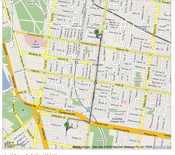 The Walk Figure 1: Map of Area Walked taken from Google Maps 1 The walk can be broken up into three distinct sections: Crimea Street, crossing Dandenong Road, and Chapel Street.