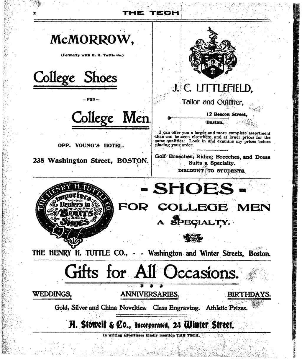: 5' :,. - '.:.f/t -, 'rm E.,T :. E r." j c_ -. ; McAMORROW T "' College (Formerly wth H. H. Tuttle Co.),~~-------- ~~~~ Shoes - FOR -... _... "... OPP. YOUNG'S HOTEL. 238 Washngton Street, BOSTBON.