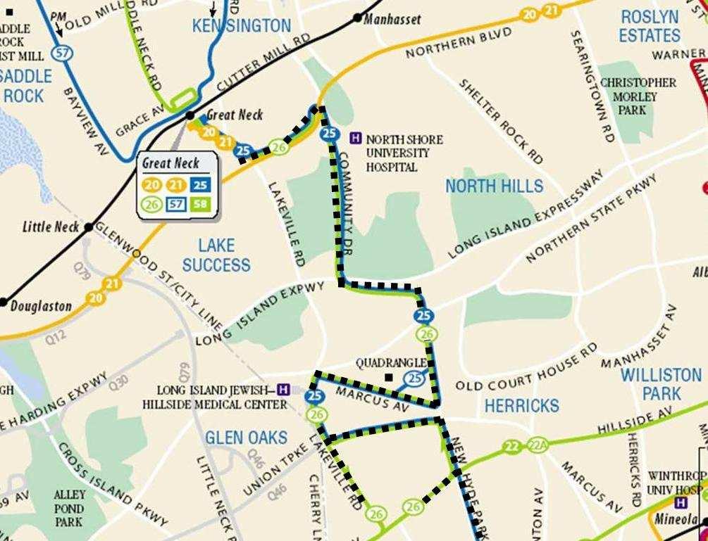 2.12 Public Transportation MTA Long Island Bus operates two routes in the site s vicinity: the N25 and N26.