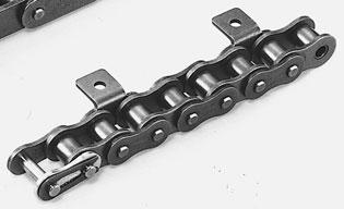 ttachments 1. 1, 2 ttachments n attachment has a bent link plate that extends out on one side of the chain, forming an L-shape.
