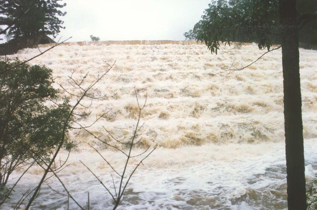 Fig. 8 - Nappe flow above the Gold Creek dam spillway, on 2 May 1996 (discharge : 27 m 3 /s) Spillway characteristics : h = 1.5 m, 20.