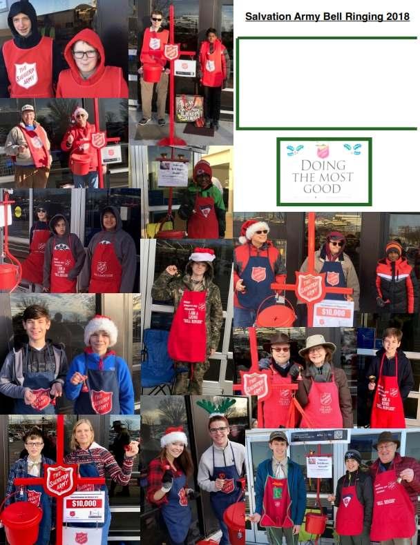 Bell Ringing for the Salvation Army: Our signature annual volunteer campaign has just been completed. We enjoyed quite a mix of weather this year; sometimes on the same day!