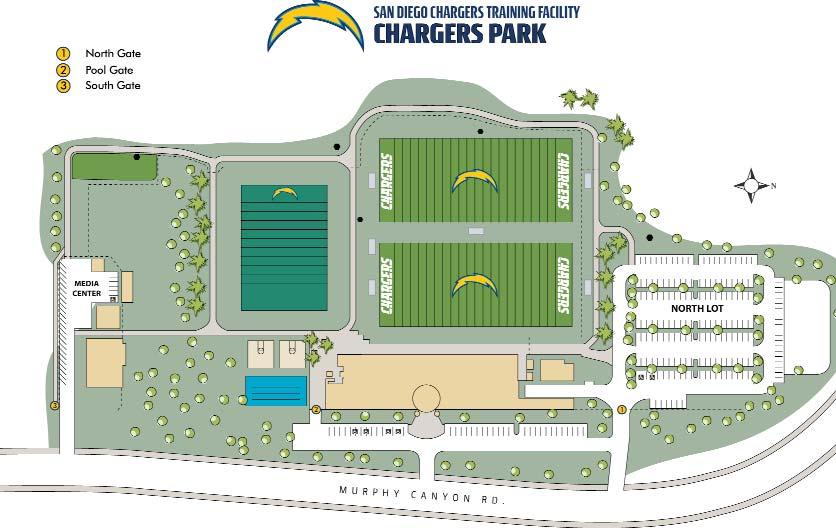 GETTING TO CHARGERS PARK MEDIA INFORMATION CHARGERSMEDIA.COM & CREDENTIAL REQUESTS From San Diego International Airport: Exit the airport heading east on North Harbor Drive...Turn left onto W.