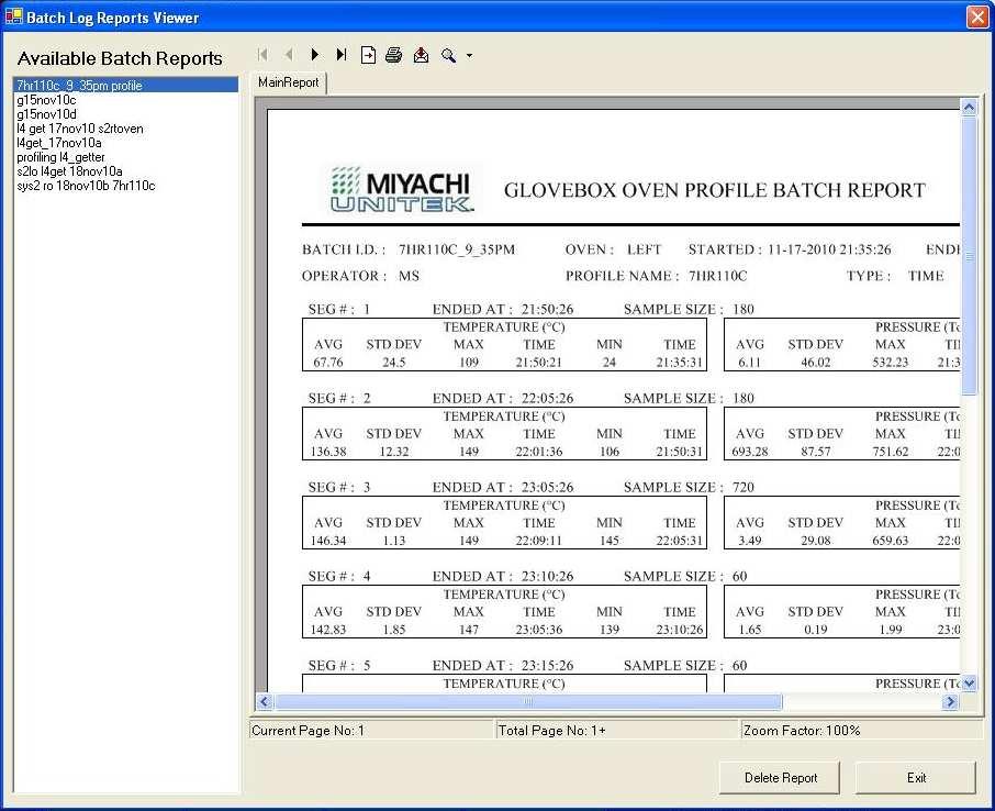 Batch Report Batch Report When creating an oven schedule, Batch Log can be checked to generate a batch report.
