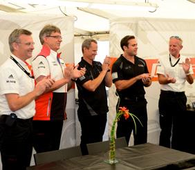 The Level 5 Motorsports team has combined for six consecutive ALMS P2 class wins, so apparently champagne is included.