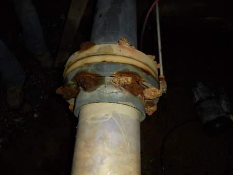 The internal examiniation shows internal rusting and scale desposits of iron due to ductile plumbing installed between the swimming pool and
