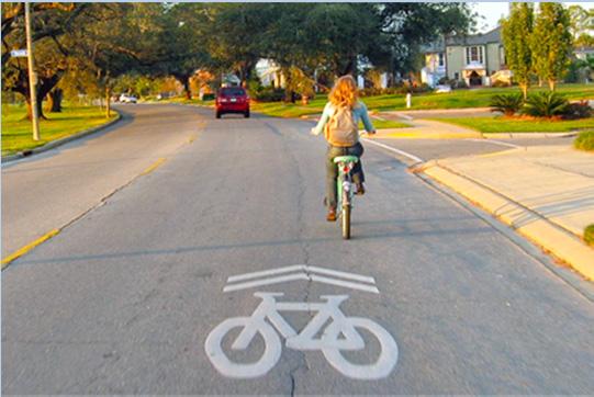 Shared Lane Marking Collector or Arterial Street Shared lane markings (sharrows) are used on streets where bicyclists and motor vehicles share the same travel lane.