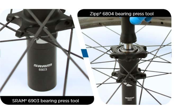 Insert the Zipp 6804 bearing press tool, grooved end first, onto the drive side axle.