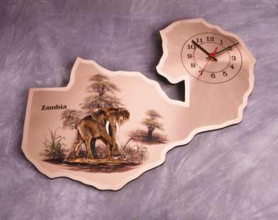 ZAMBIA Copper clock in the shape of the country of Zambia.
