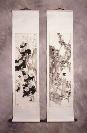 ASIA Two Chinese scrolls, depicting Spring and Summer, in