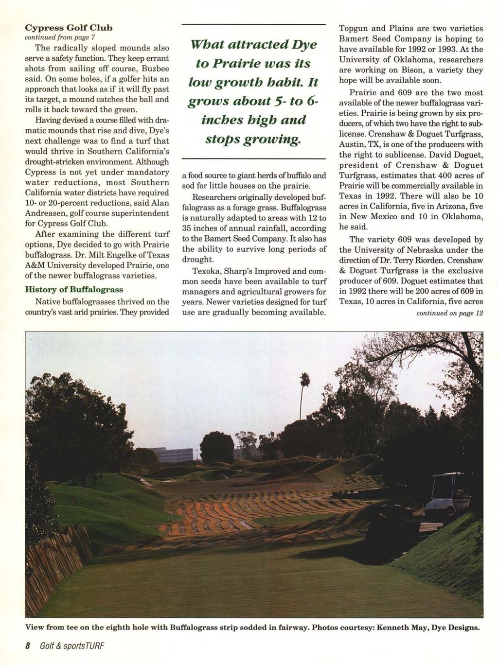 Cypress Golf Club continued from page 7 The radically sloped mounds also serve a safety function. They keep errant shots from sailing off course, Buzbee said.