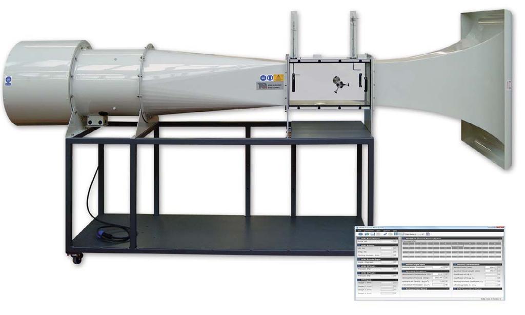 aerodynamics AF1300 An open circuit suction subsonic wind tunnel with a working section of 300 mm by 300 mm and 600 mm long Screenshot of the optional VDAS software Saves time and money compared to