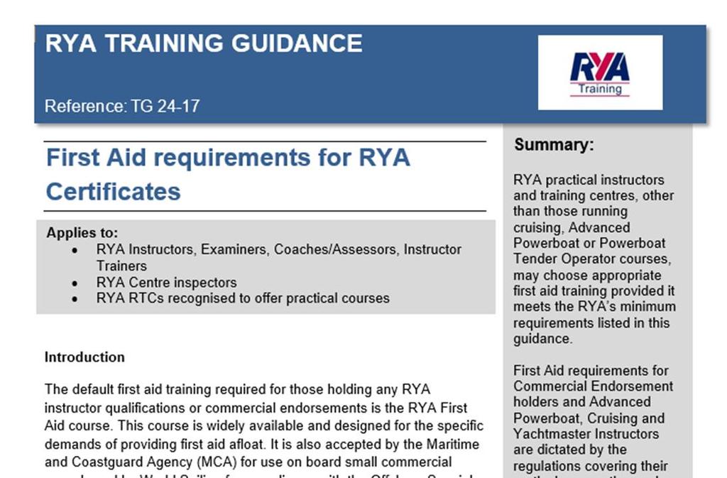 Training Notices and Guidance First Aid