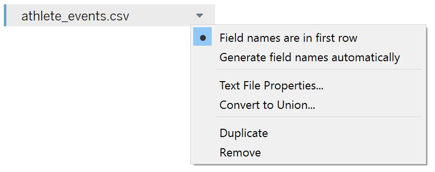 Click the little triangle next to your data file in the large white area and select Text file properties.