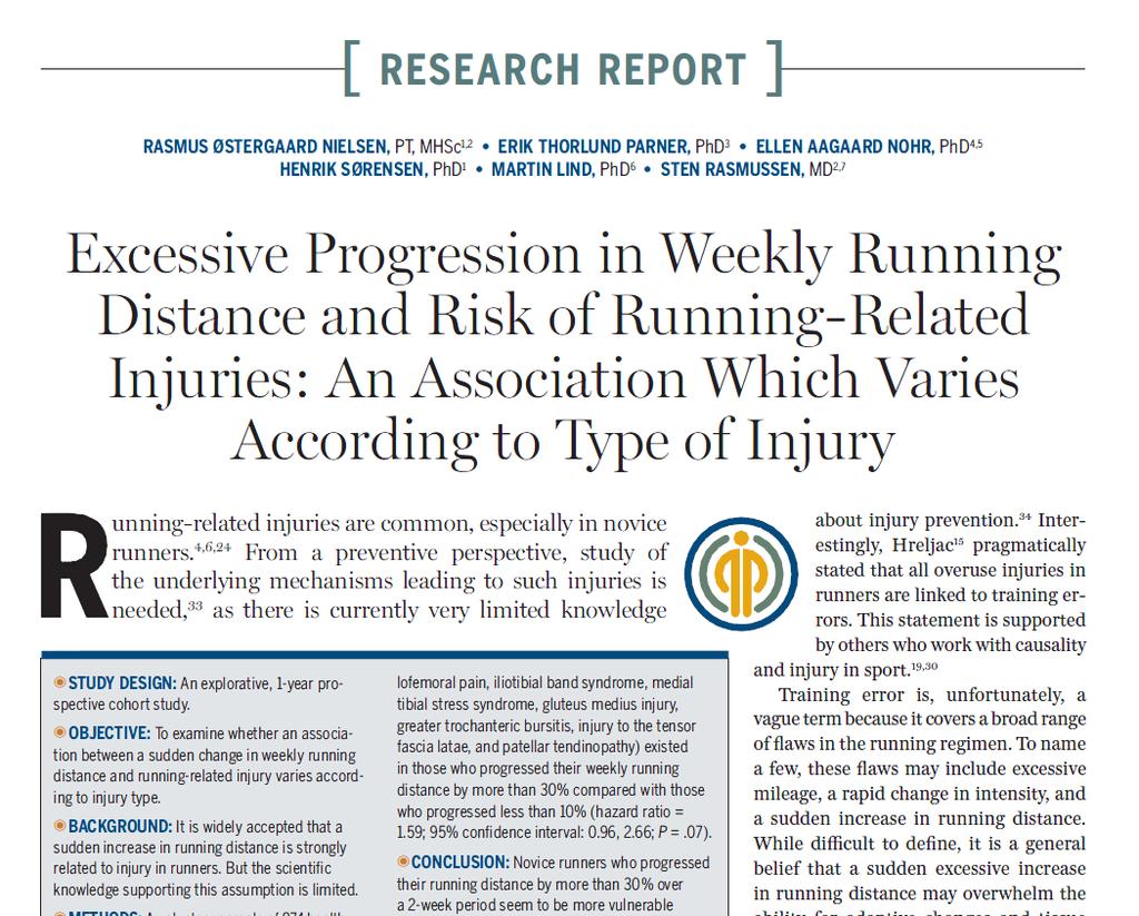 YES IT SEEMS SO CONCLUSION A sudden increase in weekly running distance of greater than 30% over a 2- week period may lead to the development of 1) patellofemoral pain, 2)
