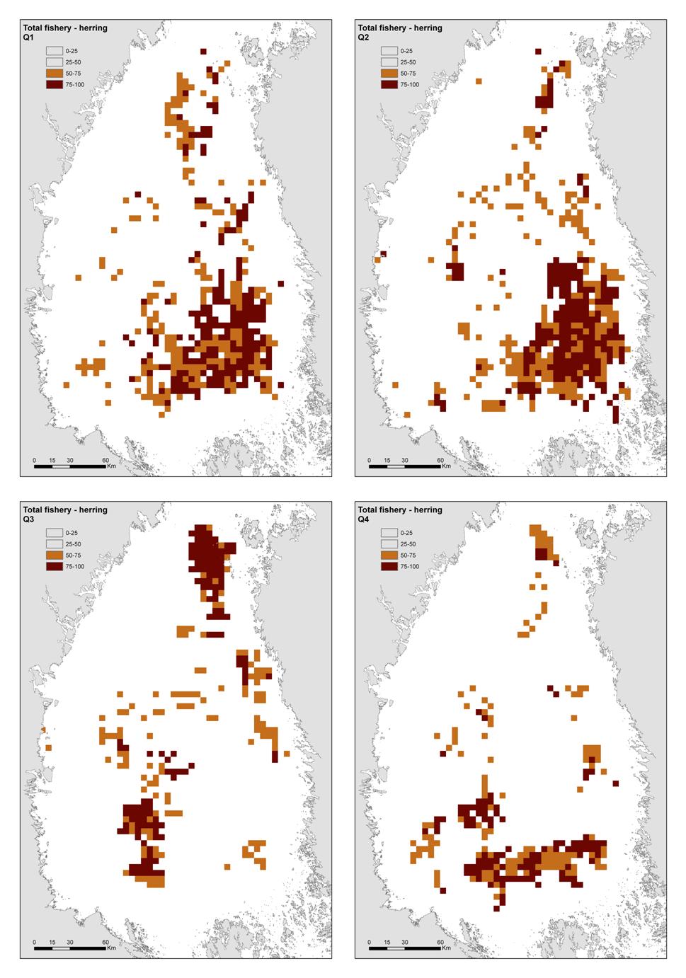 Figure 5. Seasonal pattern of the commercial herring fishery in the Bothnian Sea by quarter of a year.