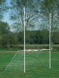 Out of ground height: 6.2m, crossbar 4.5m long 1m deep sockets. OSE-G1004 4.5m freestanding junior gaelic posts One piece uprights, manufactured from steel tube and polyester coated white.