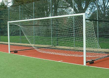 Football Senior & Junior 22 Rolla goal in playing position Football goalposts senior and junior size Fenced fixed type goals Rolla goal - folding rollaway type goal (No anchor weights required).
