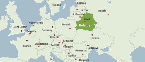 About Belarus & the City of Minsk Belarus shares border with Lithuania, Latvia, Russia, Ukraine & Poland.