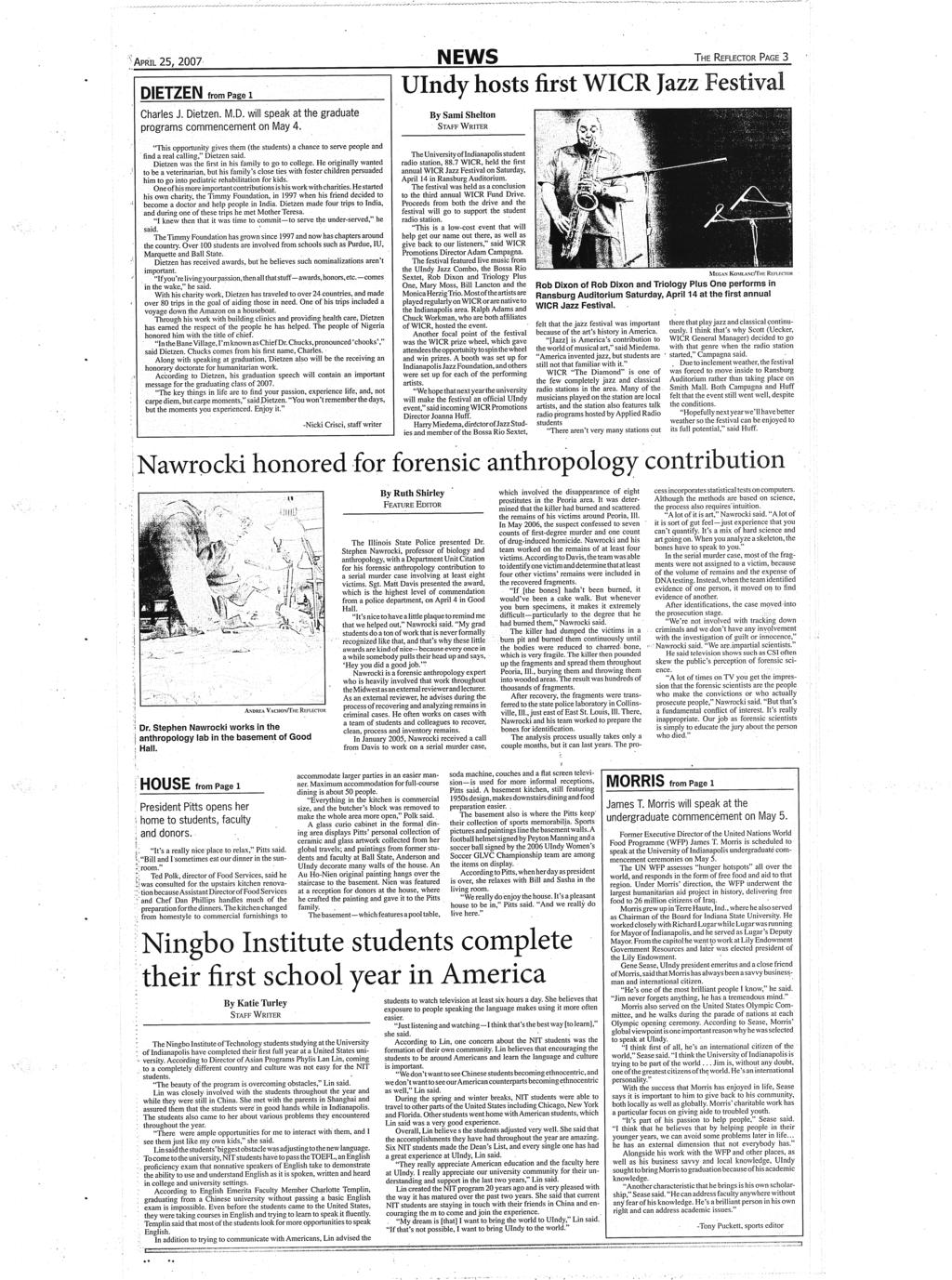 2 graduatng O = AP L 25 2007 NEWS THE REFLECTOR PAGE 3 DETZEN from Page Undy hosts frst WCR Jazz Festval Charles J Detzen MD wll speak at the graduate By Sam Shelton nwr /3 r programs commencement on
