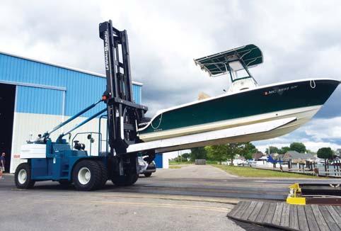 15,000 lbs. 20,000 lbs. 20,000 lbs. 20,000 lbs. 20,000 lbs. Lifting capacity when the boat is in the transport position and the boat center of gravity is:* 10 ft. 12,900 lbs. 17,200 lbs. 17,200 lbs. 20,000 lbs. 20,000 lbs. 12 ft.
