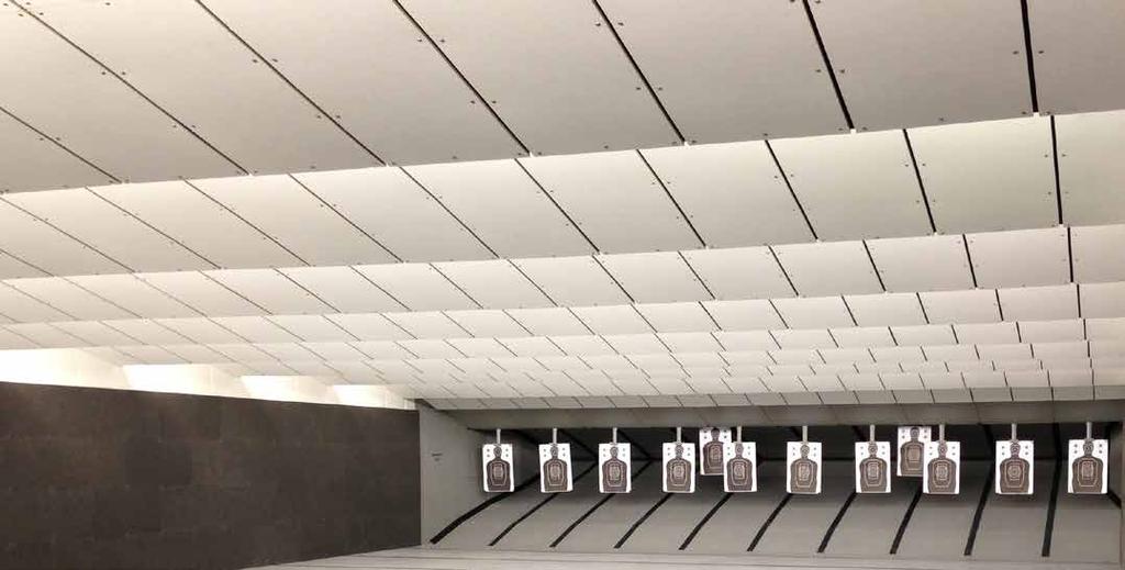 CEILING BAFFLES BALLISTIC Able to handle thousands of handgun and rifle rounds without damage. SAFE Patented design prevents splatter from injuring range users and staff.